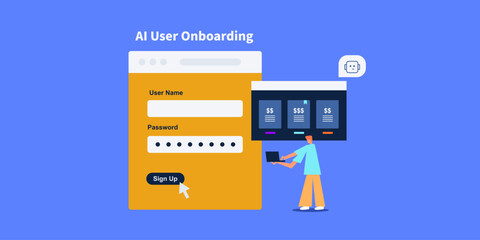 AI chatbot provides personal guidance to user, helping select subscription plan and complete signup process via laptop device.