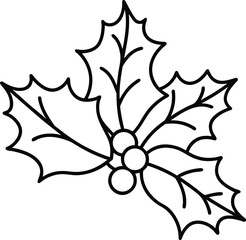Holly leaves berries simple outline drawing christmas 2