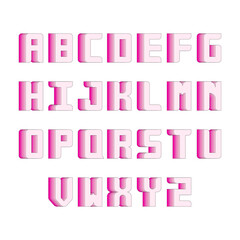 Pink alphabet letters with 3d isometric effect
