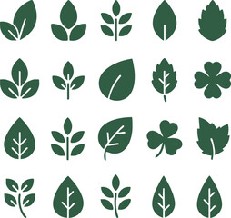 Collection of Green Leaf Iconography for Botanical and Nature Designs