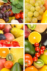 Vertical Collage of Colorful Fruits and Vegetables Background