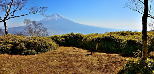 天子山地の雨ヶ岳山頂より富士山を望むパノラマ
