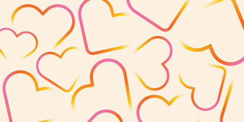 Gradient hearts pattern on beige background. Retro funky backdrop for lovely Valentines day design. Trendy vector illustration