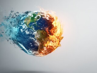 Planet Earth burning and freezing, depicting climate change crisis
