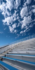 Fototapeta premium High School Bleachers. Construction of New Building Structure with Steel in Blue Sky Setting