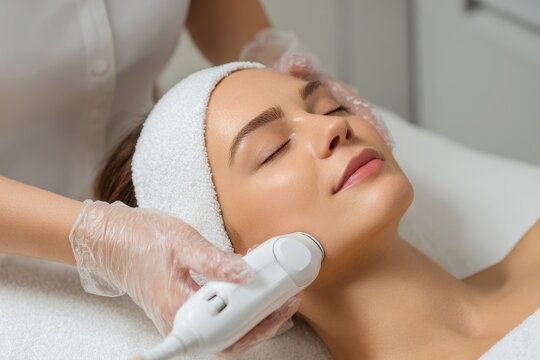 High Frequency Facial Care Treatment: Woman Receiving Darsonval Therapy for Radiant Skin