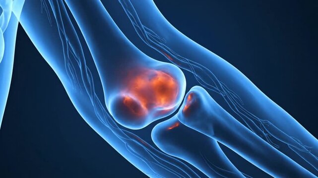 Medical Illustration of Elbow Joint with Inflammation and Pain.