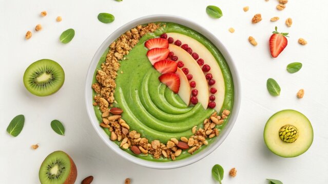 Healthy avocado smoothie bowl with fresh fruits and granola
