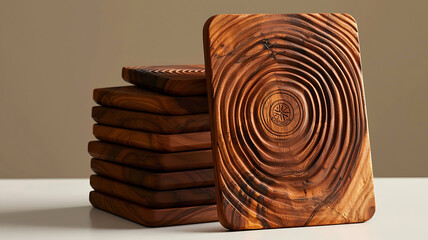 Handcrafted Wooden Coasters Set: Rustic Tabletop Protection with Intricate Wood Grain Detail (113)