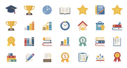 Education Icons Set: Academic Success Symbols