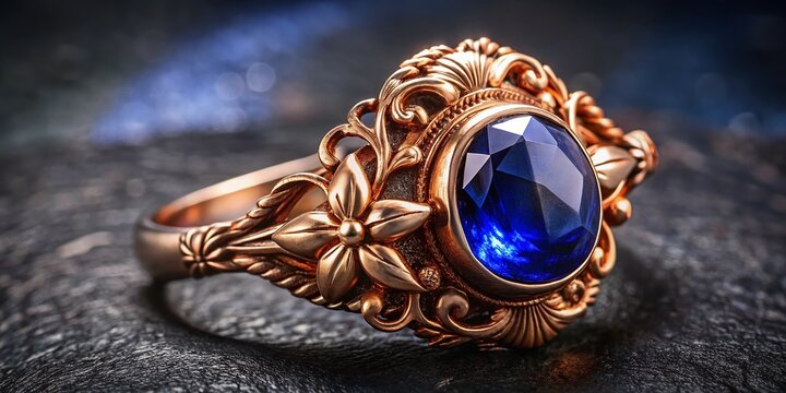 Rococo Revival Ring: Ceylon Sapphire Macro Photography -  18k Rose Gold Jewel
