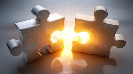 Illuminated Puzzle Pieces: A Perfect Fit Concept (Connection, Solution, Teamwork)