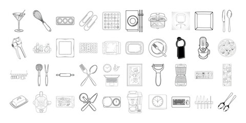 Vector art of assortment of everyday object icons and symbols