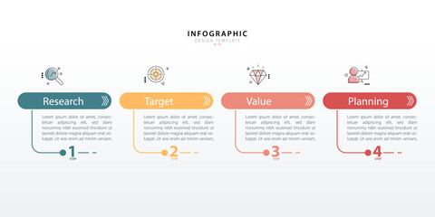 Infographic template. 4 Step timeline journey, Flat simple infographics design template. presentation graph. Business concept with numbers 4 options or steps vector illustration.