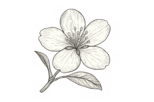 Botanical blossom hand drawing. Delicate flower illustration on a transparent background, depicting growth and nature