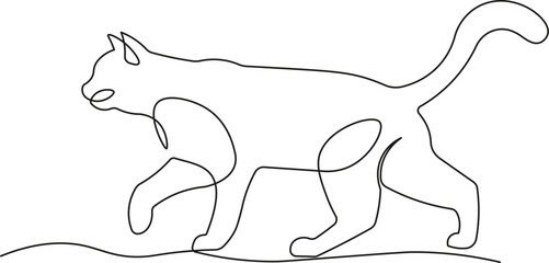 Angry Cat Walking in Continuous Line Art. Minimalist Elegant Feline Illustration