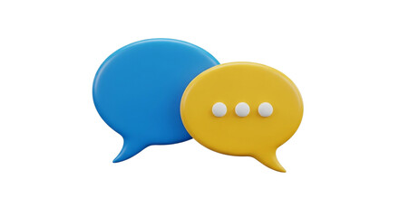 3D Rendering Conversational Bubbles in Blue and Yellow Chat Symbol Black Background Messaging Dialogue Communication