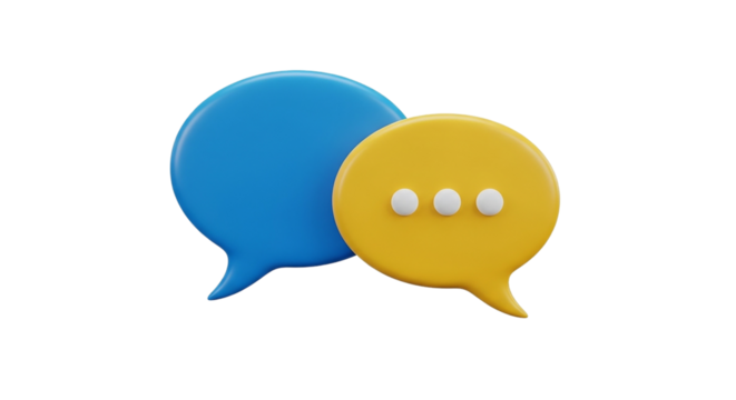 3D Rendering Conversational Bubbles in Blue and Yellow Chat Symbol Black Background Messaging Dialogue Communication