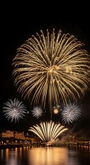 Fireworks Display Over Water - A Celebration of Light and Color.