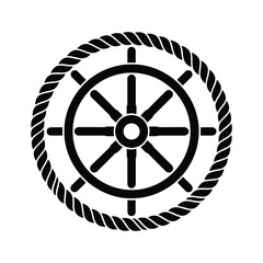 Fototapeta premium Classic nautical ship steering wheel surrounded by thick rope