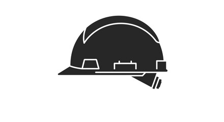 Black and White Construction Hard Hat Outline Graphic Safety and Industry Symbol