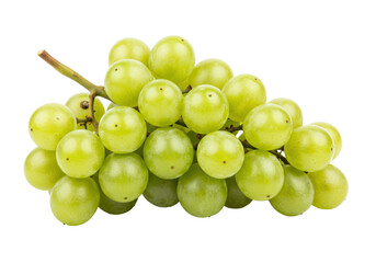 Isolated bunch of green grapes on a stem, healthy snack, fresh fruit, juicy and sweet harvest
