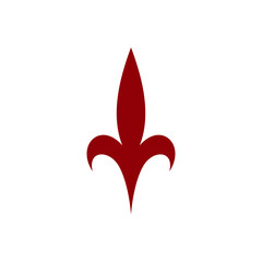 A stylized, symmetrical, dark red fleur-de-lis symbol against a plain white background.