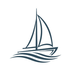 Minimalist line drawing of a sailboat on stylized waves