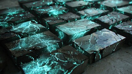 Fractured blocks glowing energy network