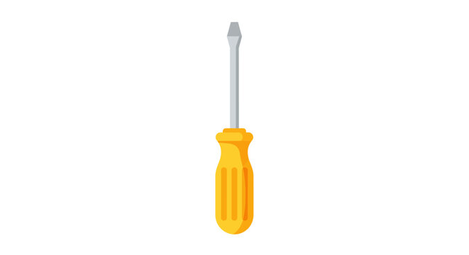 Isolated flat-head screwdriver with yellow handle on white background