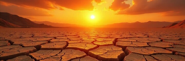 Sunbaked Earth Intense Summer Heat and Cracked Ground Texture Illustrating the Impact of Drought and Climate Change on Arid Landscapes.