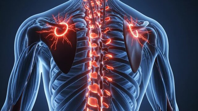 Medical Illustration of Human Anatomy Highlighting Pain and Inflammation.