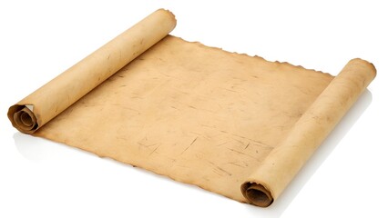 Unrolled parchment scroll isolated on white background