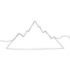 Mountain landscape illustration. Continuous line drawing Vector. Minimalist nature scene art. Peak simple outline.