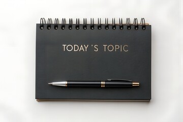 Notebook with pen and todays topic text isolated on white background