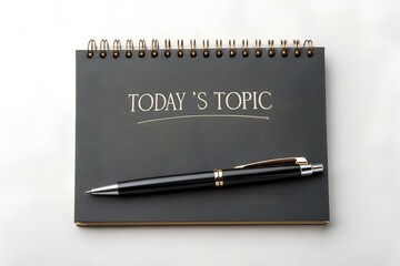 Notebook with pen and todays topic text isolated on white background