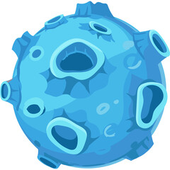 Blue Planet With Craters And Round Openings In A Flat Vector Design On A Transparent Background