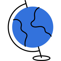 Blue Globe On A Stand Simple Illustration Minimalist Drawing Of Earth On A Black Stand