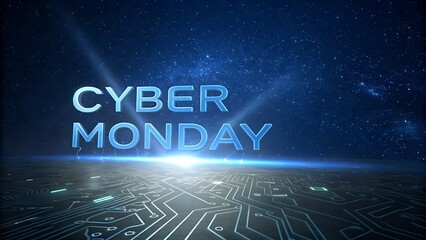 Cyber monday futuristic digital circuit board background with stars