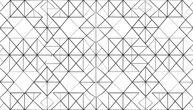 An abstract geometric design featuring interwoven lines forming triangles and squares arranged in a symmetrical pattern - Powered by Adobe