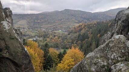 autumn, mountain, Carpathians, village, hills, hill
