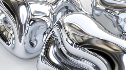 reflective chrome blobs, liquid metal forms, futuristic smooth s