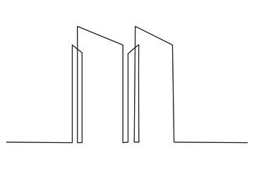 Minimal continuous line drawing of an office building on a white background, ideal for architectural and design concepts