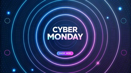 Cyber monday sale with neon circles and button