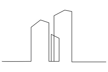 Minimal continuous line drawing of an office building on a white background, ideal for architectural and design concepts