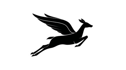 Fototapeta premium A silhouette image of a winged deer, captured mid-leap, showcasing elegant lines on a white background