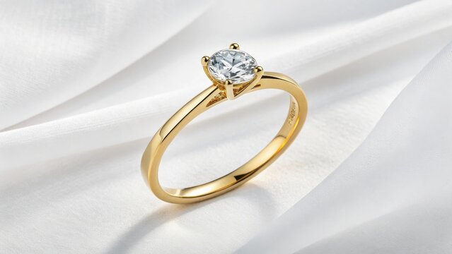 Elegant two-tone gold diamond engagement ring on white fabric
