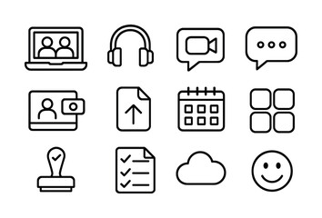 Icon set of communication tools for online interaction and organization