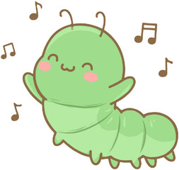 Cute Cartoon Caterpillar Dancing with Musical Notes 