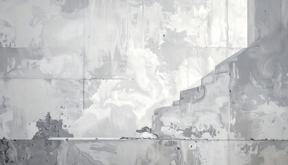 Abstract staircase with pale, swirling, textured patterns. Grey and white blend and create an ethereal effect